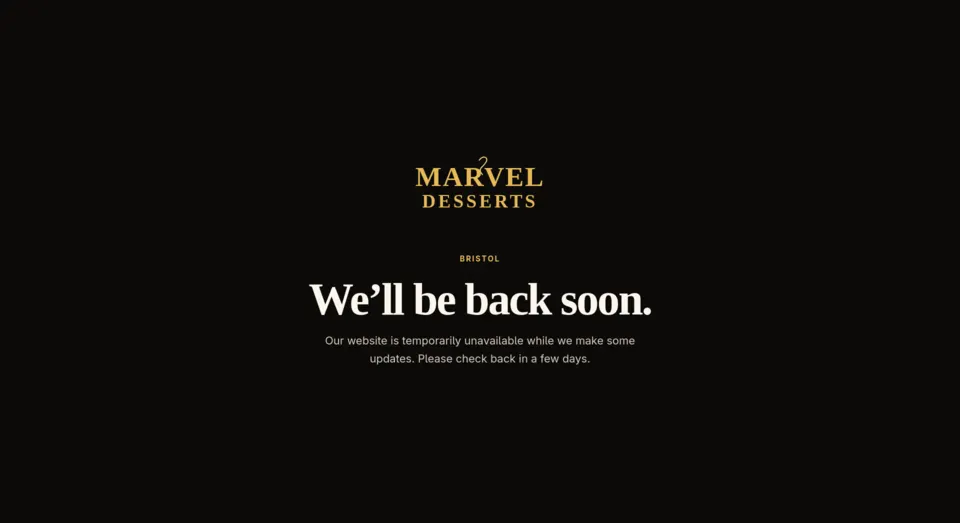 Marvel Desserts website preview