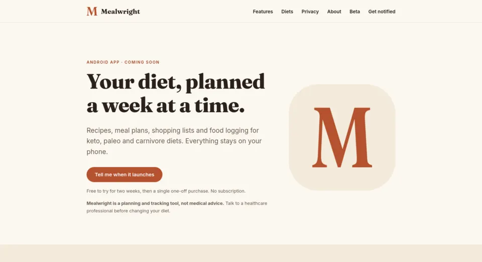 Mealwright website preview